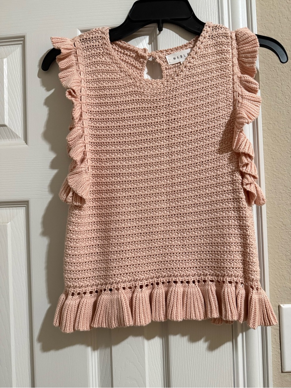 Blush Pink Knit Ruffle Sleeve Sweater Top